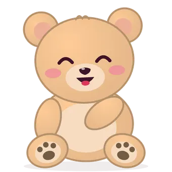 A teddy bear giggling while tapping its own tummy
