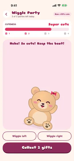 Wiggle Party, where wiggling the bear fills a cuteness meter